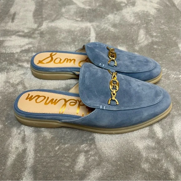 Sam Edelman Women’s Kira Blue & Gold Stone Suede Mule Size 9 M Slide On Shoes - Picture 1 of 16
